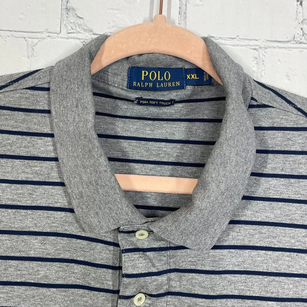 Polo Ralph Lauren Polo Shirt Men XXL Classic Fit Striped Pima Cotton Flesh Pony